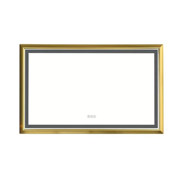 WELLFOR 48 in. W x 30 in. H Rectangular Aluminum Framed Anti-Fog Dimmable LED Wall Bathroom Vanity Mirror in Gold