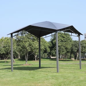 9.8 ft. x 9.8 ft. Steel Grey Soft Top Outdoor Canopy Gazebo Fabric for Outdoor Social Events Gatherings and Parties