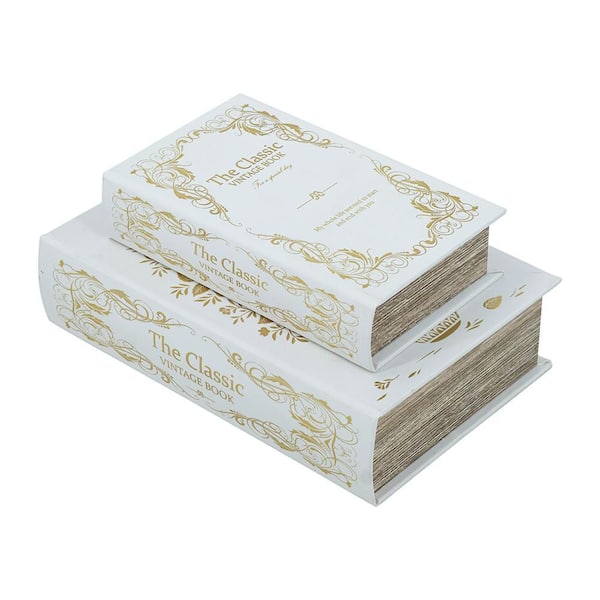 2-Piece White 10.5 in. and 8.3 in. Composite Decorative Book Boxes