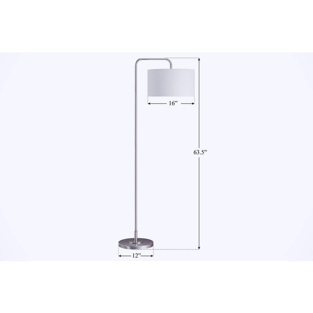 63.75" Brushed Nickel Arc Floor Lamp with White Linen Shade