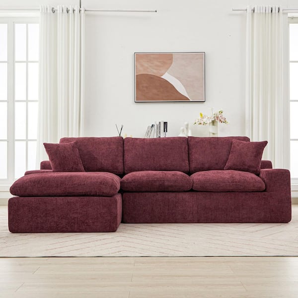 107.9 in. W Chenille Sectional Sofa in Red with Double-layer Cushion and Side Pockets,Compressed and No Assembly