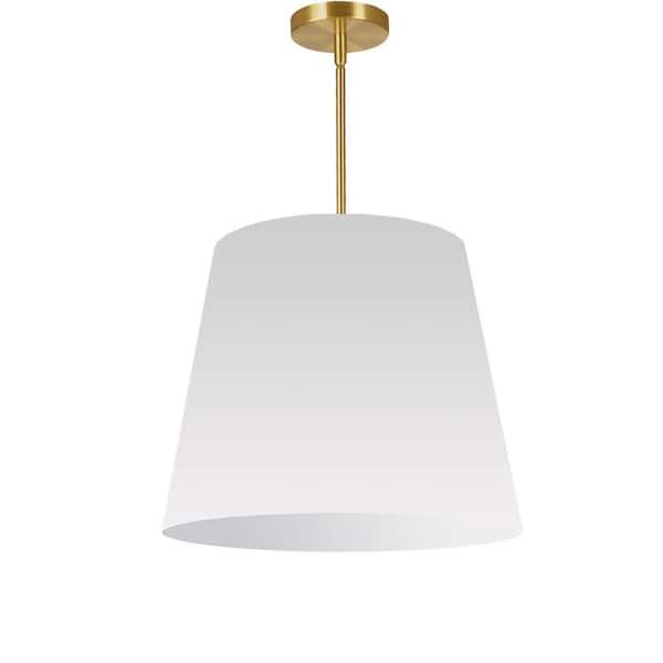 Oversized Drum 1-Light Aged Brass Pendant with White Fabric Shade