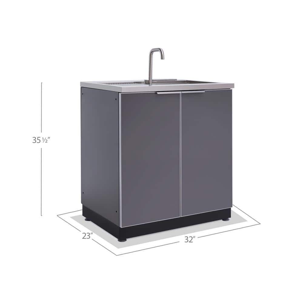 Slate Gray Aluminum Outdoor Kitchen Sink Cabinet with Stainless Steel Faucet