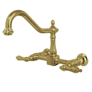 Heritage 2-Handle Wall-Mount Standard Kitchen Faucet in Polished Brass