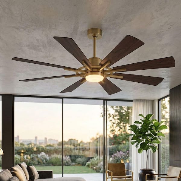 60 in. Windmill 8-Blade Integrated LED Gold Ceiling Fan with Light and Remote Control