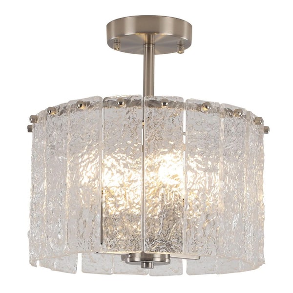 12.5 in. 4-Light Nickel Modern Semi Flush Mount Ceiling Light for Kitchen Island with Clear Glass Drum Shades