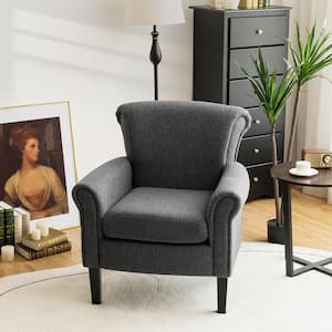 Dark Gray Wood Modern Upholstered Fabric Accent Chair with Rubber Wood Legs