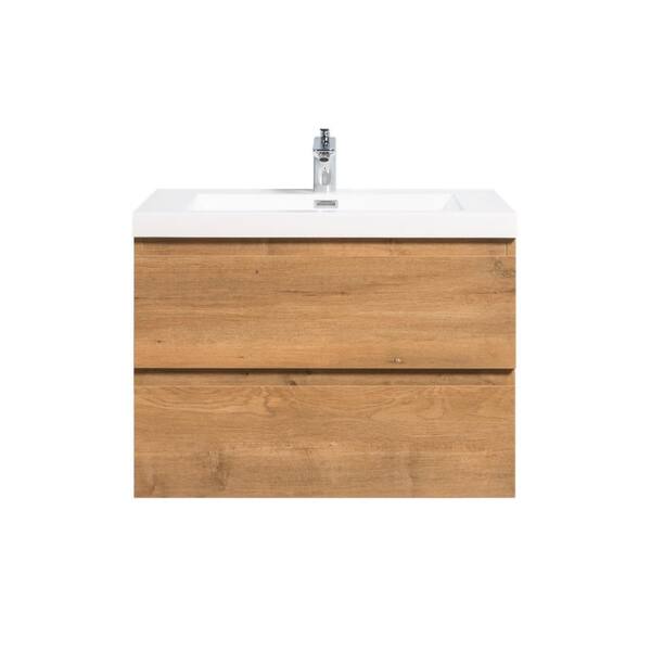 CASAINC 36 in. W x 19.5 in. D x 20.5 in. H Bathroom Vanity Side Cabinet in Oak with White Top and Basin