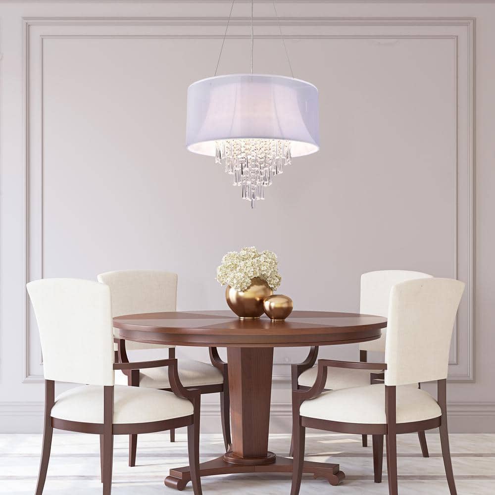 Chrome 4-Light Drum Chandelier with Crystal Accents