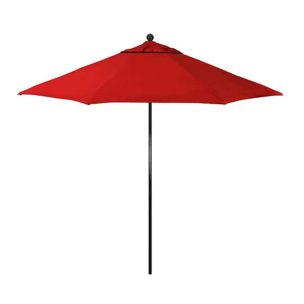 California Umbrella 9 ft. Black Fiberglass Market Patio Umbrella with Manual Push Lift in Red Pacifica Premium