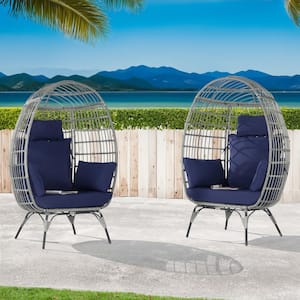 2 -Pieces Outdoor Oversized Gray Rattan Egg Chair Indoor Outdoor Chair