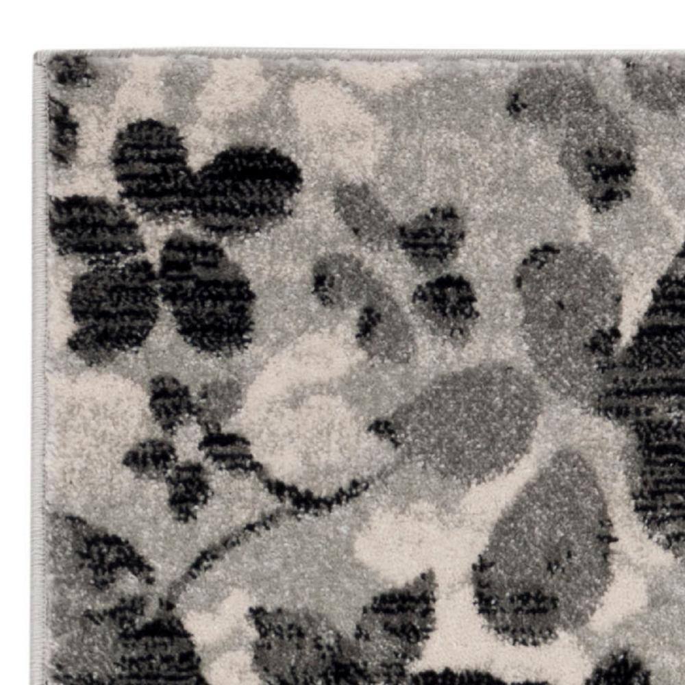 Evoke Grey/Black Floral Non-Shedding 2'2" x 7' Runner Rug