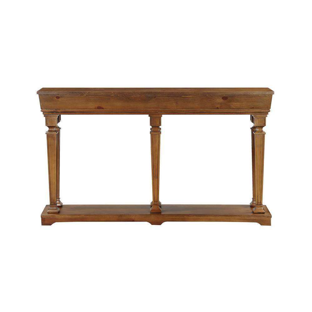 Oak Brown 60" Wooden Console Table with Bottom Shelf