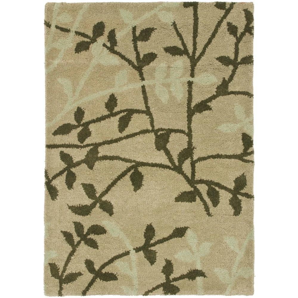Green Floral Hand-Tufted Wool and Viscose Area Rug, 2' x 3'