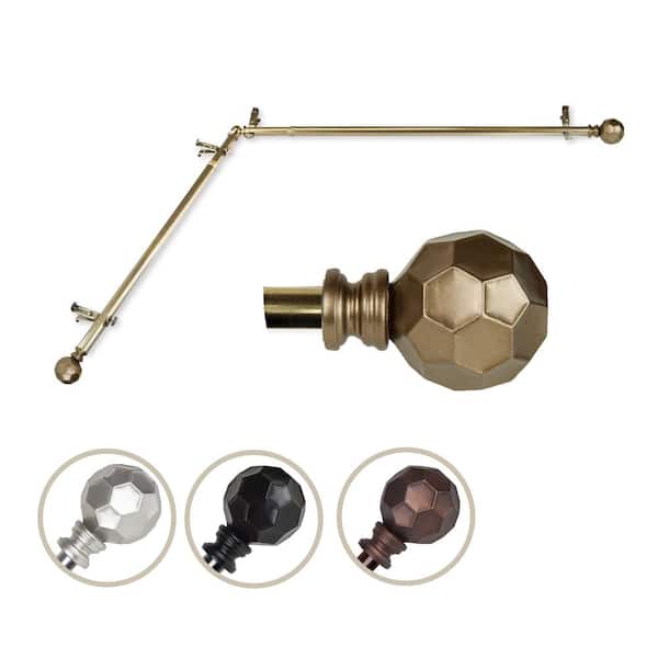 EMOH 13/16" Dia Adjustable Corner Window Single Curtain Rod 66 to 120" (each side) in Antique Brass with Elliana Finials