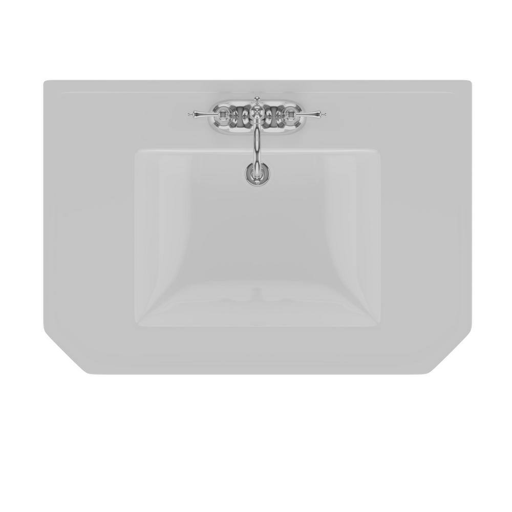 White Vitreous China Rectangular Pedestal Sink with Overflow