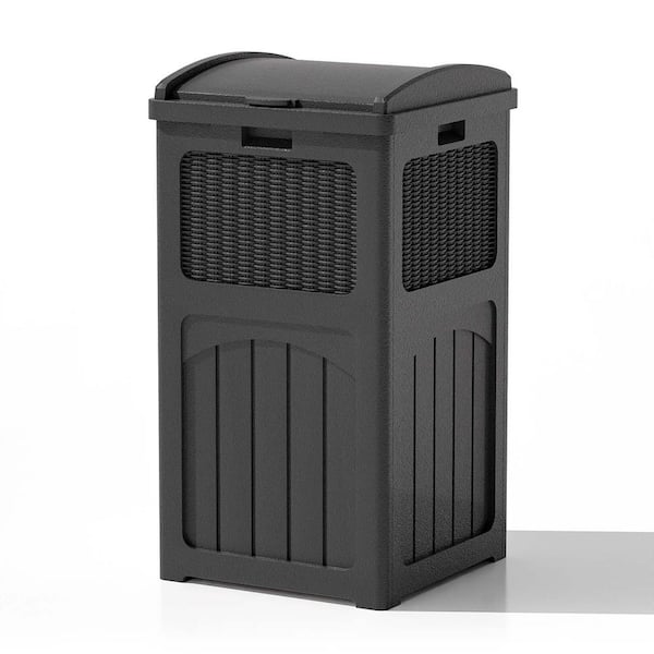 17 in. W x 17 in. D x 32 in. H Black Plastic Trash Can Storage 35 gal Hideaway Trash Can for Patio Resin with Lid