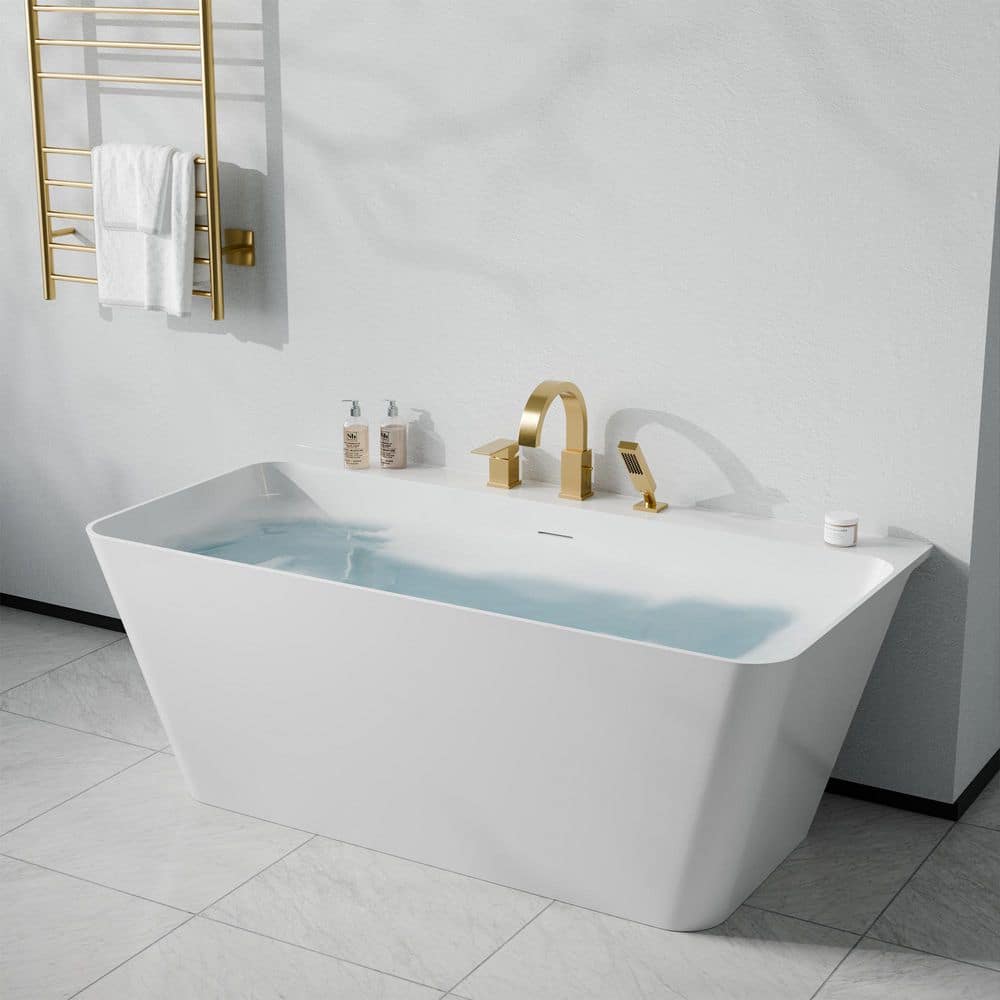 Vault Series 59 in. x 30 in. Flat Bottom Acrylic Freestanding Soaking Bathtub with Center Drain, Brushed Gold Faucet price history on PriceWatchPro