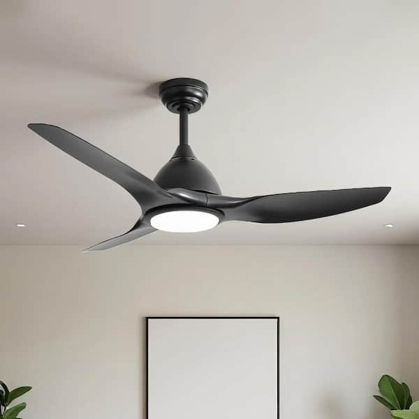 52 in. Integrated LED Indoor Downrod Mount Matte Black Standard Ceiling Fan with Dimmable Light and Remote 6-Speed