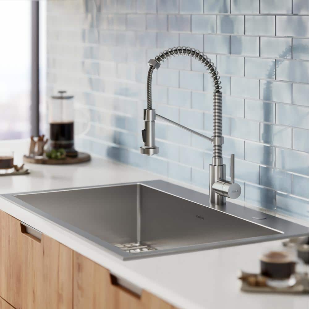 Stainless Steel Dual Mount Kitchen Sink with Pull-Down Faucet, 33"