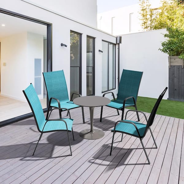 Charlotte Stackable Peacock Blue Outdoor Dining Chair Set of 4