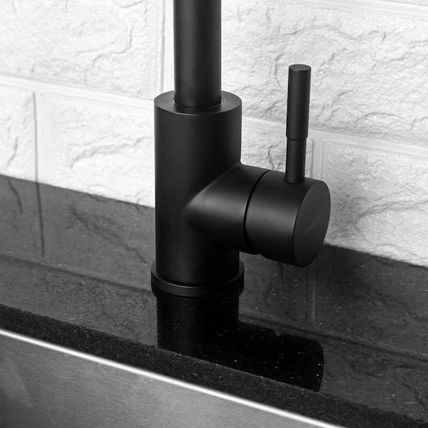 Single Handle Deck Mount Standard Kitchen Faucet in Matte Black Stainless Steel