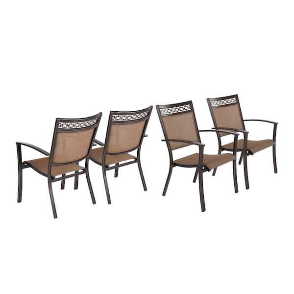 Mondawe Mulberry Dark Gold Aluminum Frames PVC Sling Outdoor Patio Dining Chair in Champagne Beige (Set of 4)