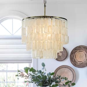 3-Light 18 in. Coastal Capiz Seashells Chandeliers in Antique Bronze Farmhouse Natural Chandelier with Rectangle Shells