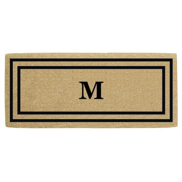 Heavy Duty Brown 24 in. x 57 in. Coir Thin Double Picture Frame  Monogrammed M Outdoor Door Mat