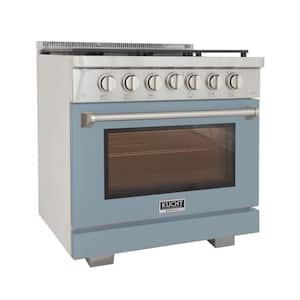 Professional 36 in. 5.2 cu. ft. 6-Burners Freestanding Propane Gas Range in Light Blue with Convection Oven
