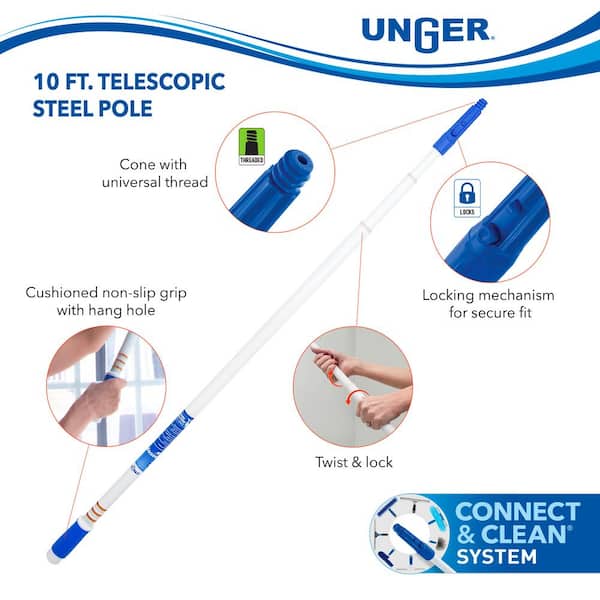 Unger 10 ft. Steel Telescoping Extension Pole for Window Cleaning, Squeegees, and Ceiling Dusters 989380 - The Home Depot Unger 10 ft. Steel Telescoping Extension Pole for Window Cleaning, Squeegees, and Ceiling Dusters 989380 - The Home Depot