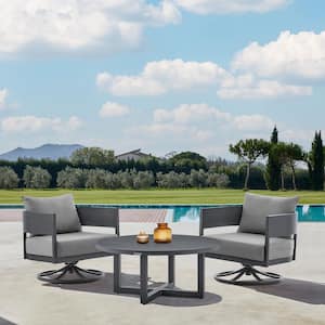 Argiope Dark Grey 3-Piece Aluminum Patio Conversation Set with Dark Grey Cushions