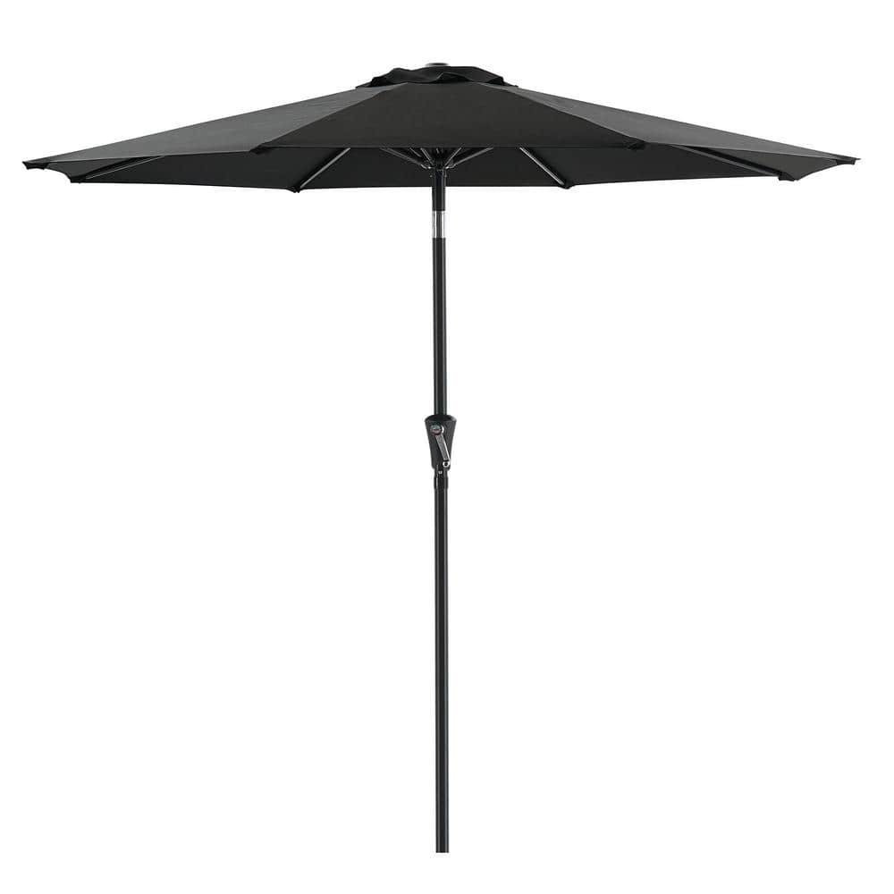 7-1 2 ft push-up patio umbrella 7.5 ft. Steel Push-Up Patio Umbrella with Push Button Tilt Easy Crank Lift  for Market Yard Beach Porch and Pool in Black HL-ECAUB23BK