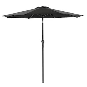 7.5 ft. Steel Push-Up Patio Umbrella with Push Button Tilt Easy Crank Lift for Market Yard Beach Porch and Pool in Black