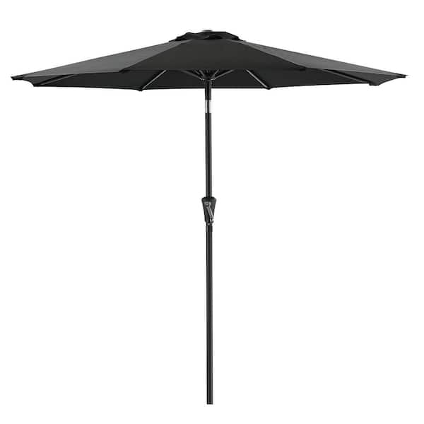 Unbranded 7.5 ft. Steel Push-Up Patio Umbrella with Push Button Tilt Easy Crank Lift for Market Yard Beach Porch and Pool in Black
