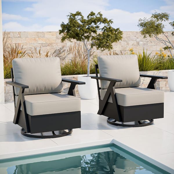 All-Weather Aluminum Outdoor Rocking Chair Patio Swivel Glider Chair with Beige Cushions (2-Pack)