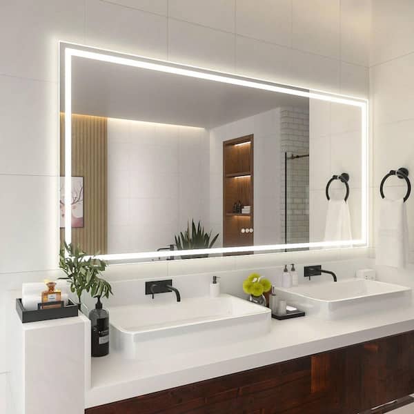 72 in. W x 36 in. H Rectangular Frameless LED Wall Bathroom Vanity Mirror