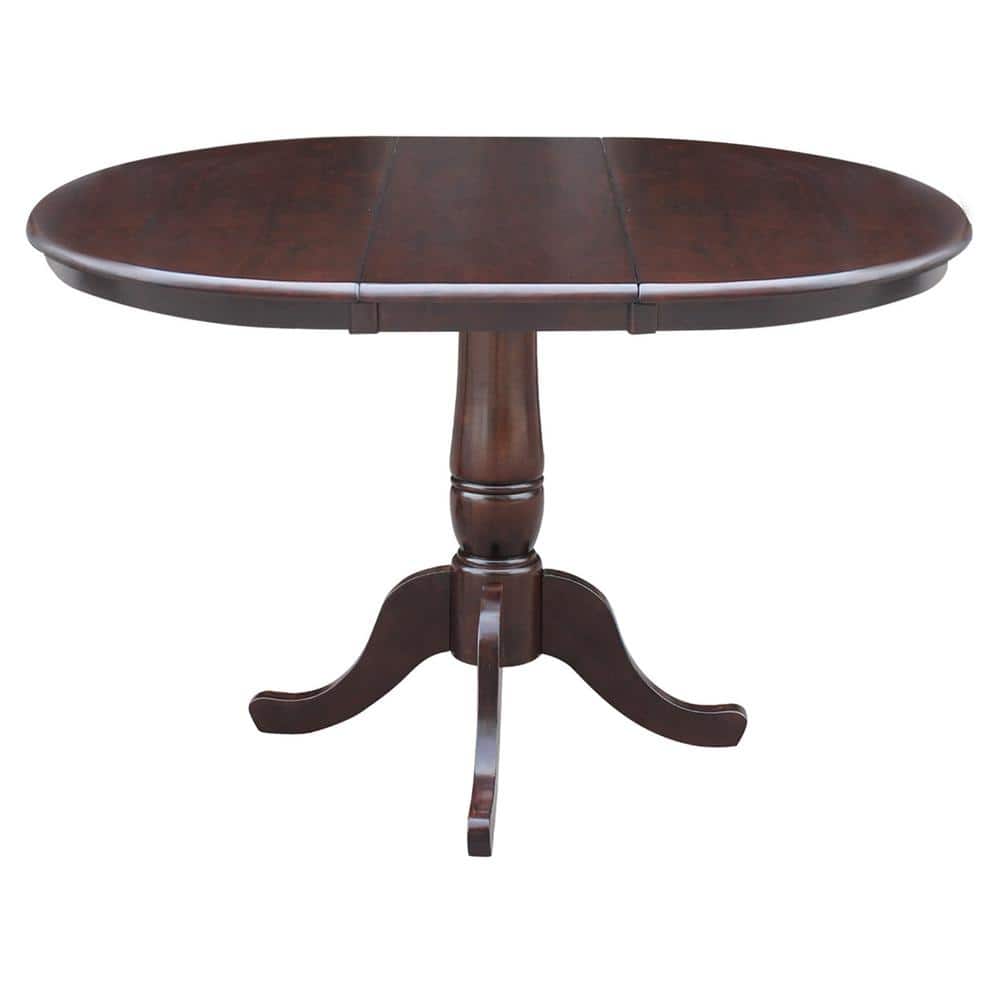 Farmhouse Round Extendable Dining Table in Rich Mocha Wood