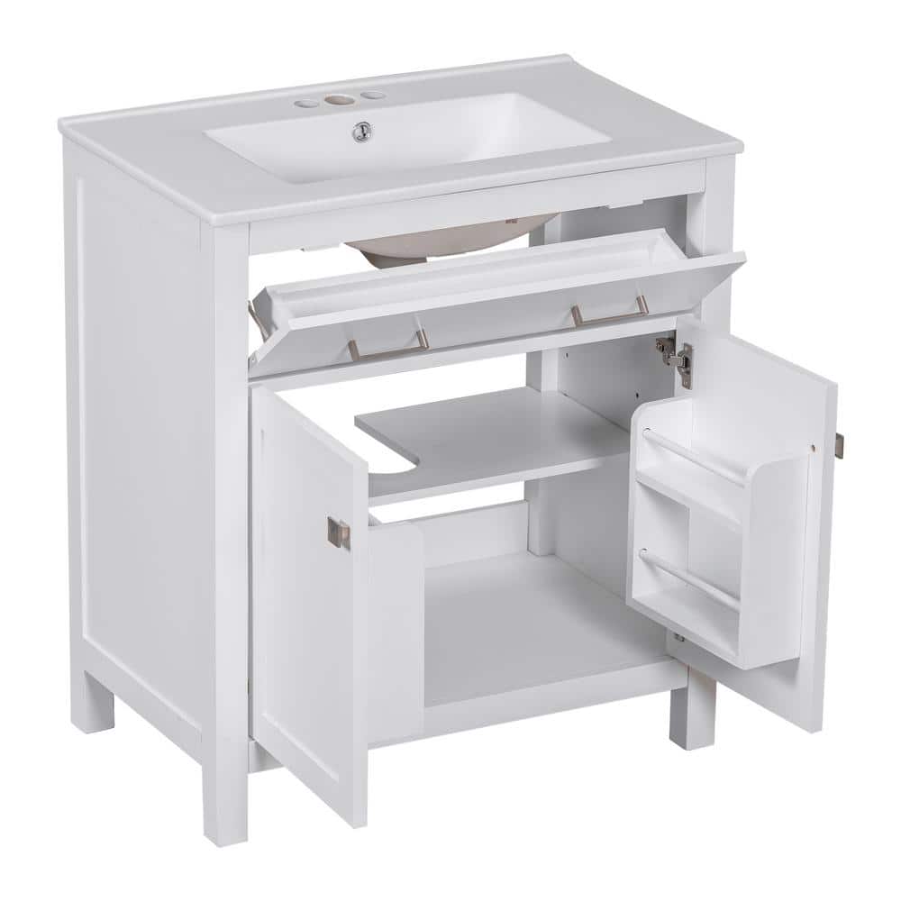 30 in. W x 18 in. D x 33.59 in. H Bathroom White Linen Cabinet price history on PriceWatchPro
