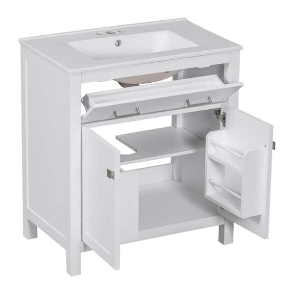 COWLOWN 30 in. W x 18 in. D x 33.59 in. H Bathroom White Linen Cabinet