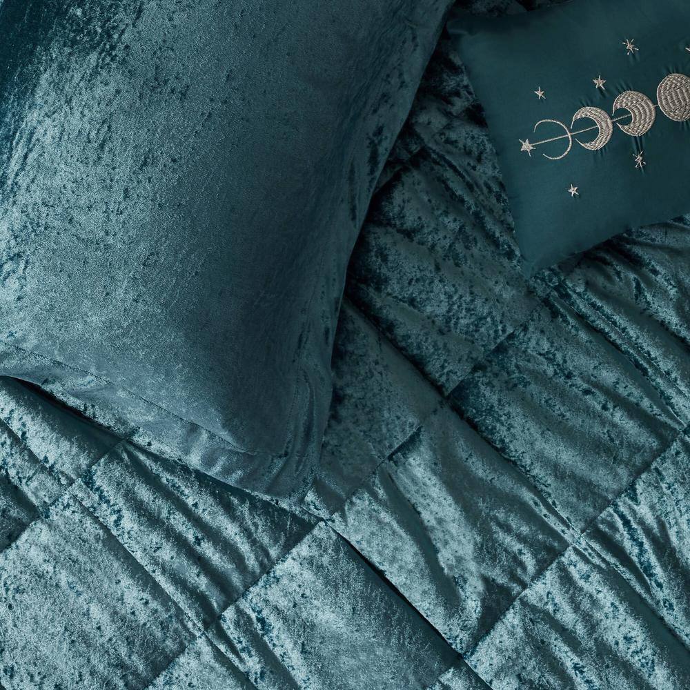 Teal Crushed Velvet Quilted Full/Queen Duvet Set