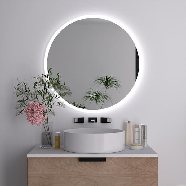 Luminous 32 in. W x 32 in. H Round Frameless LED Mirror Dimmable Anti-Fog Wall-Mounted Bathroom Vanity Mirror