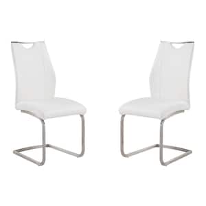 Bravo 39 in. White Faux Leather and Brushed Stainless Steel Finish Contemporary Dining Chair (Set of 2)