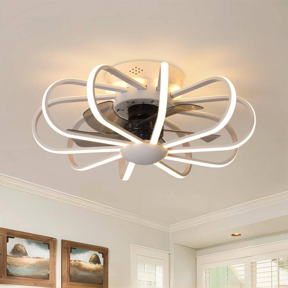 22.83 in. Indoor White Modern Minimalist Silicone Lampshade LED Ceiling Fan