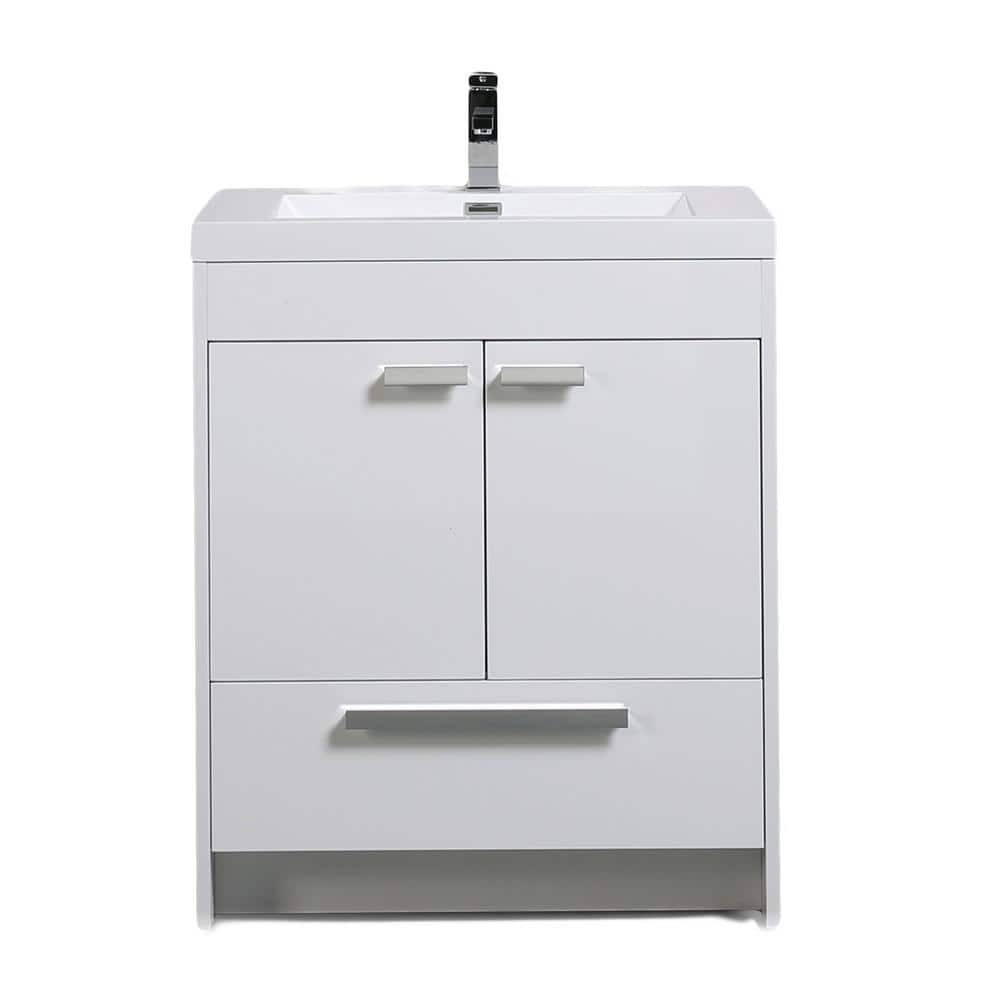 White Acrylic Top Modern Bathroom Vanity with Chrome Handles