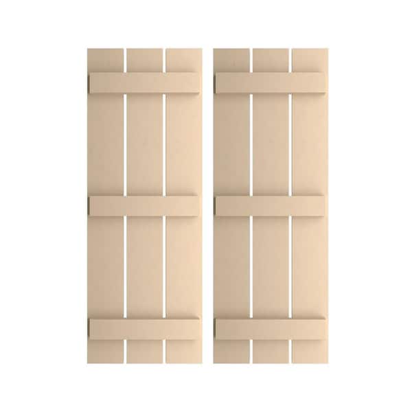 17.5 in. x 64 in. Timberthane Polyurethane 3-Board Spaced Board-n-Batten Smooth Faux Wood Shutters Pair