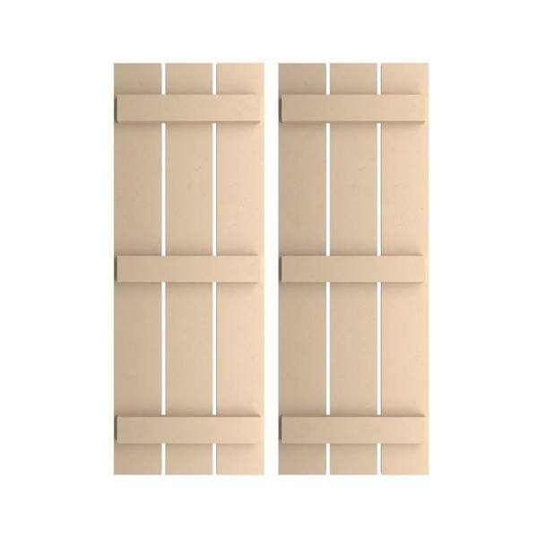 Ekena Millwork 17.5 in. x 66 in. Timberthane Polyurethane 3-Board Spaced Board-n-Batten Smooth Faux Wood Shutters Pair