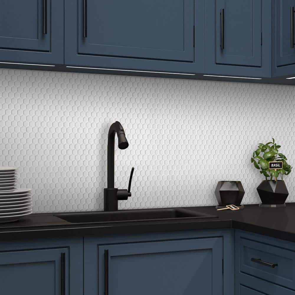 White Matte Hexagonal Recycled Glass Mosaic Tile