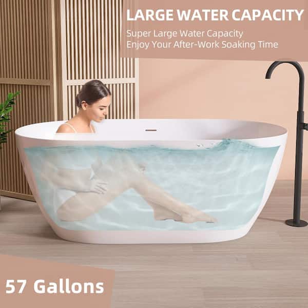 55 in. x 27.5 in. Acrylic Free Standing Tub Freestanding Soaking Bathtub with Pop-up Drain Alone Soaker Tubs in White