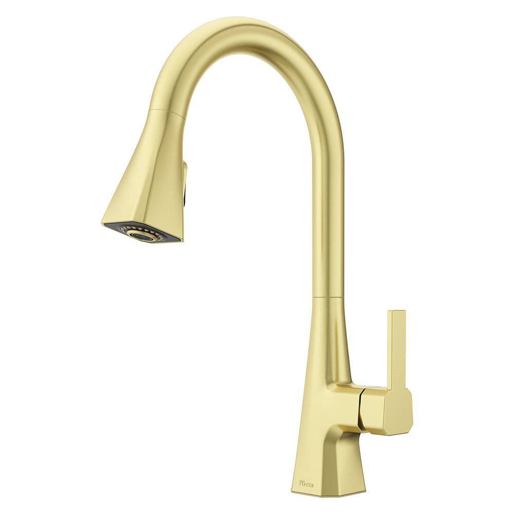 Frontera 1-Handle 16.3125 in. H Pull Down Sprayer Kitchen Faucet with 360° Spout Swivel in Brushed Gold price history on PriceWatchPro